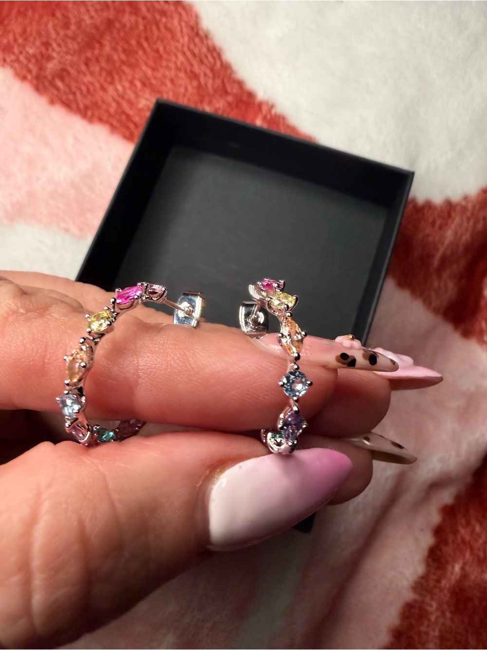 White Gold Filled Pastel Rainbow Hoop Earrings